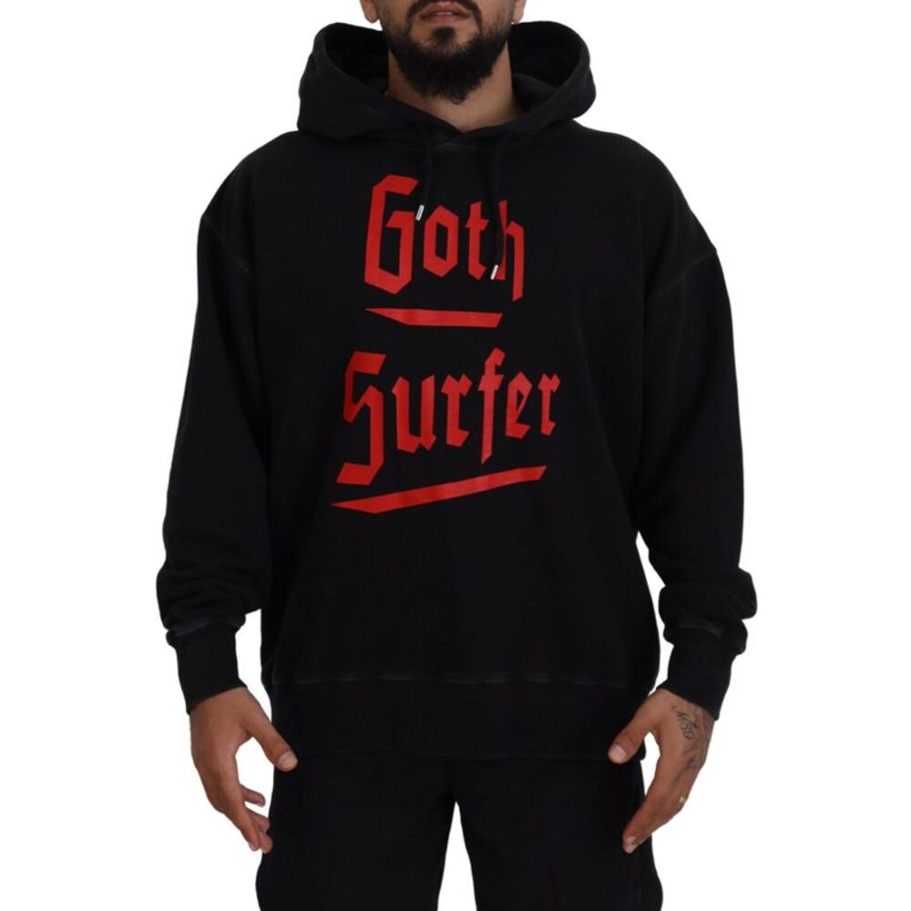 Dsquared² Black Cotton Hooded Printed Men Pullover Men's Sweater